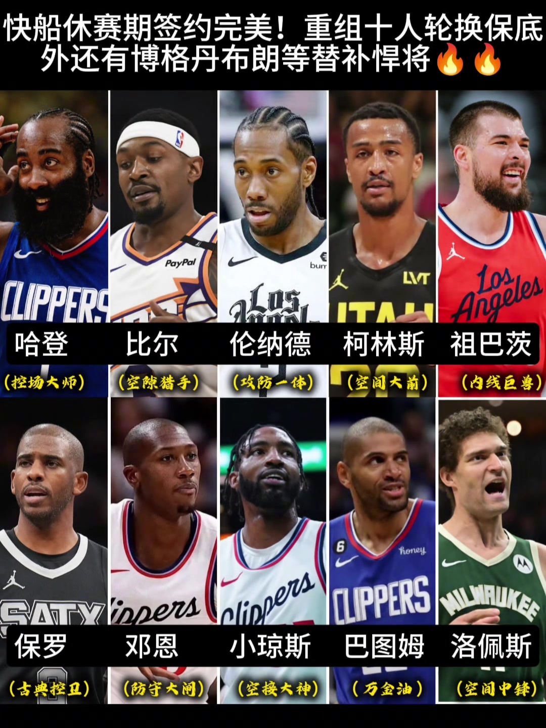 每个人定位明确单看快船新赛季纸面阵容真的有冲冠希望啊
