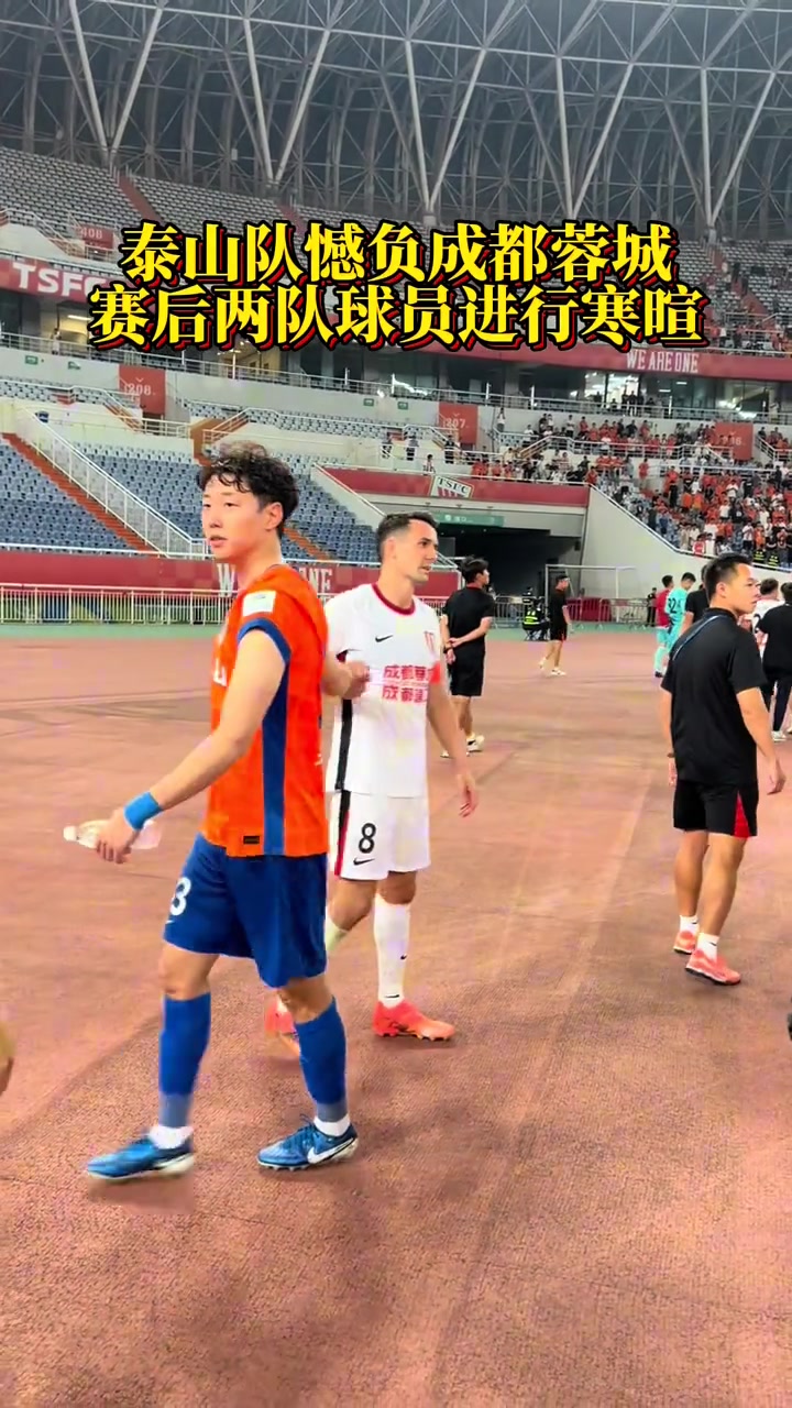泰山队憾负成都蓉城赛后两队球员进行寒暄